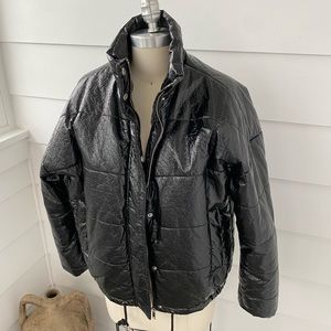 Black Puffer Shiny Metallic Ski Jacket size S Unisex